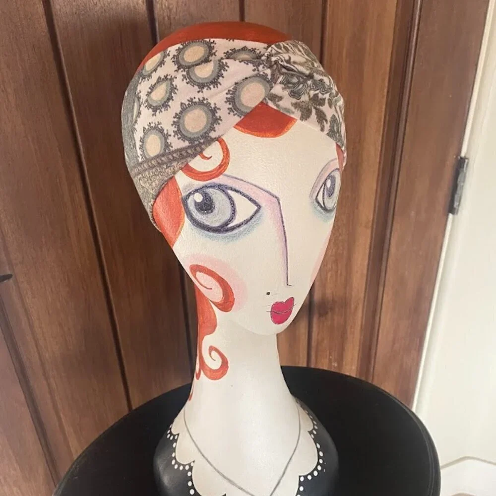 Homemade Twisted Knit Headband in Paisley Pattern - One Size